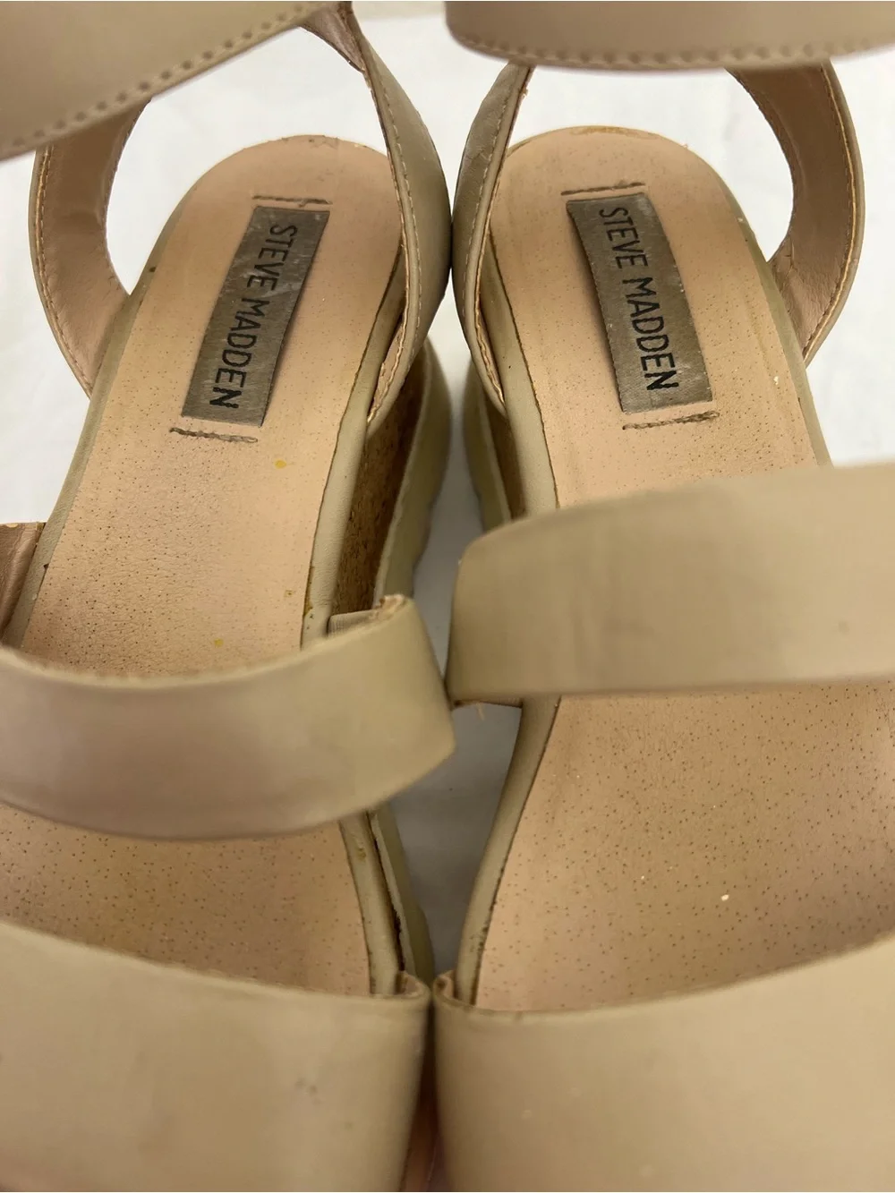 Steve Madden Beige Cork Platform Sandals with Ankle Buckle